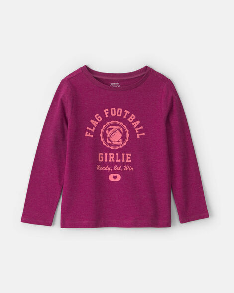 girls 'flag football girlie' long-sleeve graphic tee - burgundy