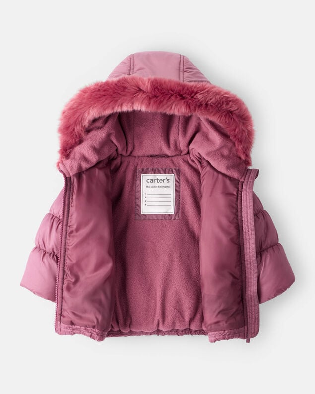 Product image 2 of Baby Girl Hooded Puffer Jacket - Burgundy