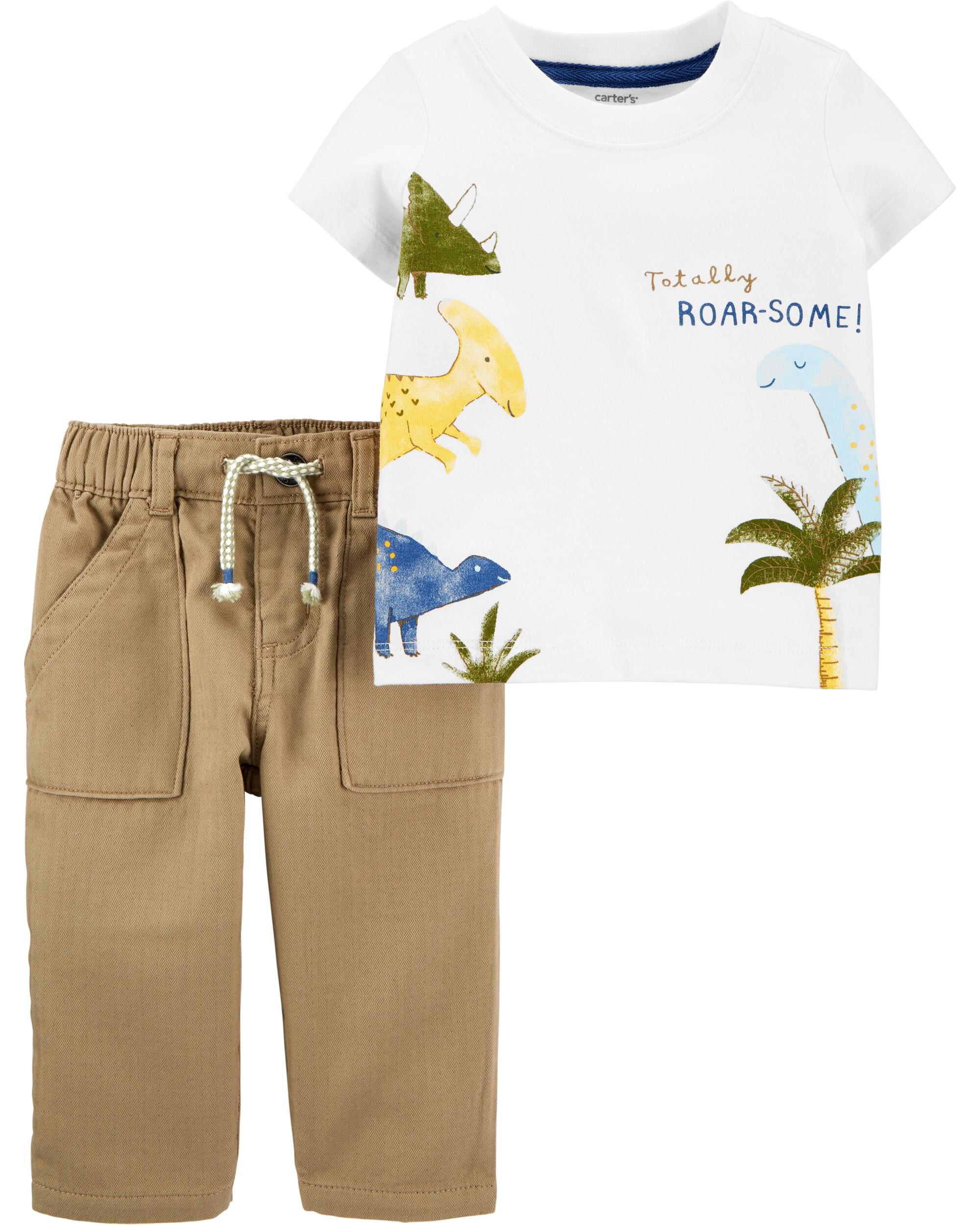 *CLEARANCE* 2-Piece Dinosaur Jersey Tee & Khaki Pant Set