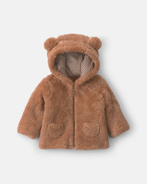 baby bear teddy fleece zip-up hoodie - brown