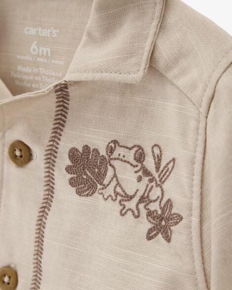 Product image 2 of Baby 2-Piece Shirt & Short Set with Embroidered Frog - Khaki