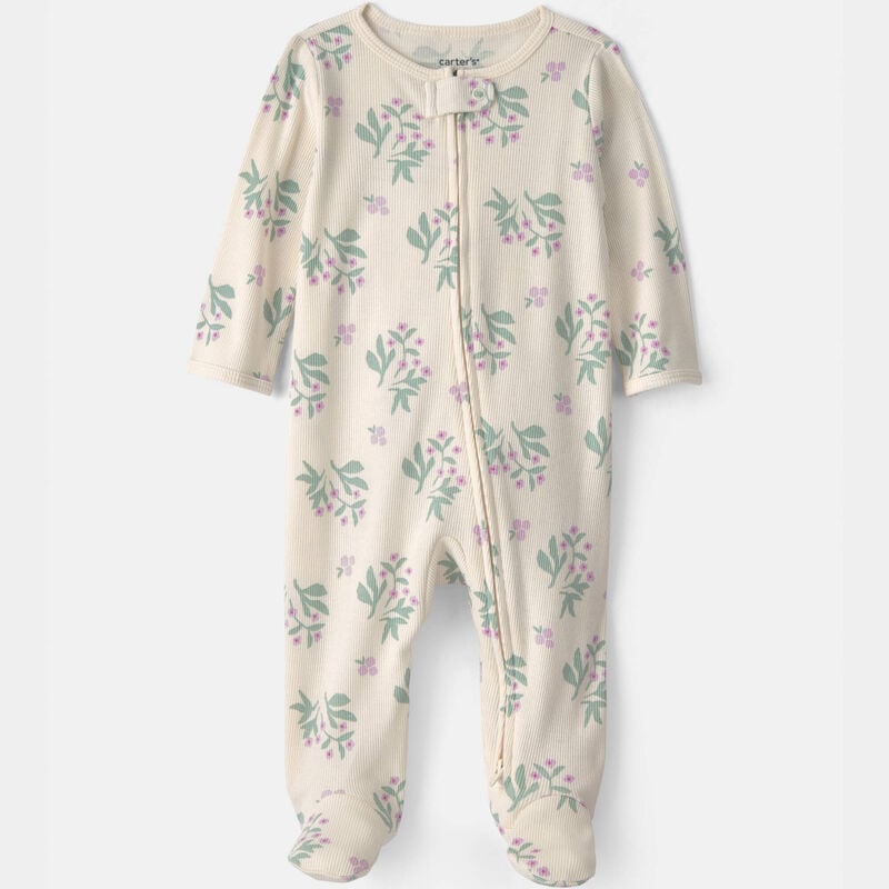 Baby Girl Floral Cotton 2-Way Zip Sleep & Play Pajamas - Ivory