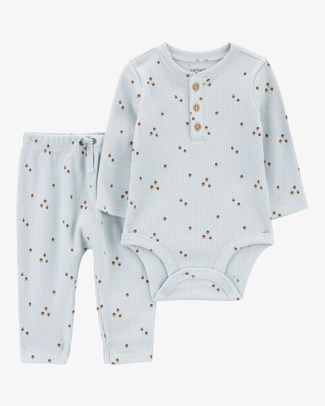 Product image 1 of Baby 2-Piece Acorn Print Thermal Bodysuit Pant Set