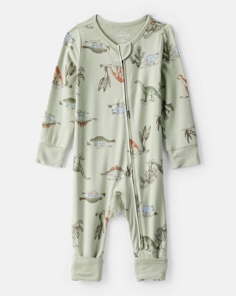 baby boy dinosaur print purelysoft long-sleeve sleep & play pajamas - green