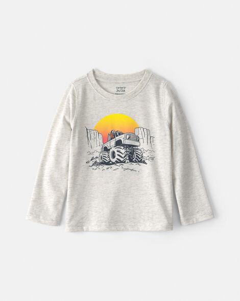 toddler boy 'monster truck' long-sleeve graphic tee - grey