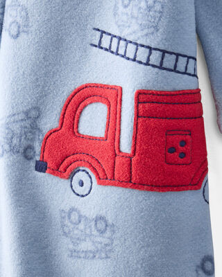 Product image 2 of Toddler Boy Firetruck Print Loose Fit Long-Sleeve 2-Way Zip 1-Piece Pajamas - Blue