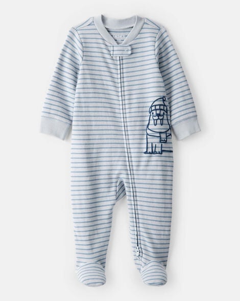 baby boy walrus 100% cotton long-sleeve snug fit sleep & play pajamas - blue