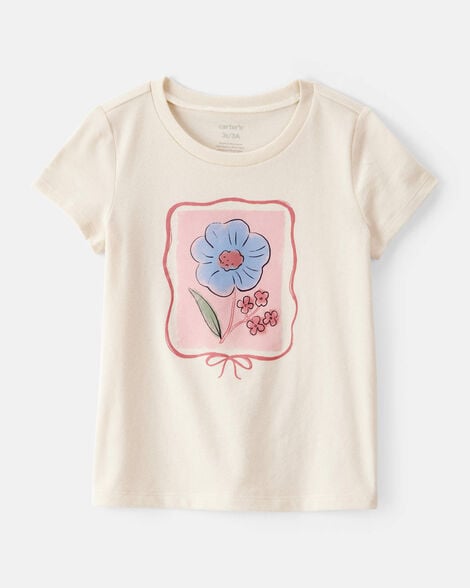 toddler girl flower short-sleeve graphic tee - ivory