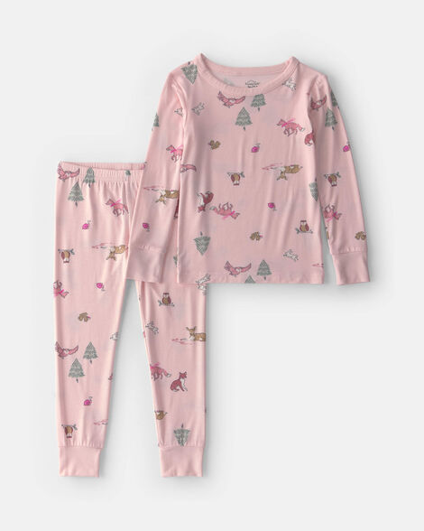 toddler girl 2-piece woodland purelysoft™ snug fit pajama set - pink