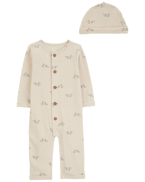  Product image 1 of Baby 2-Piece  Button Jumpsuit & Cap Set