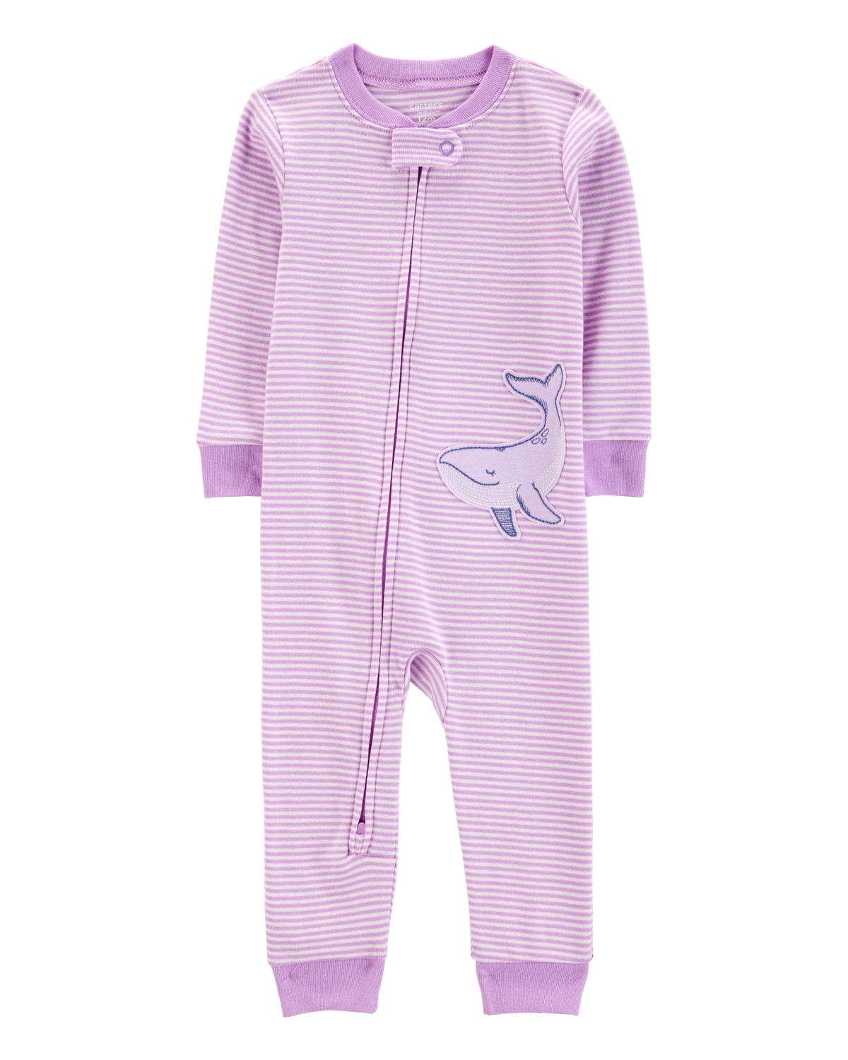Baby Girl Whale Striped Snug Fit Cotton Footless 1-Piece
