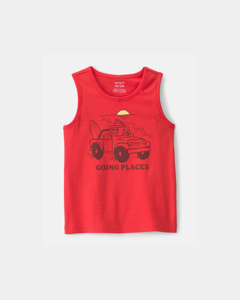 toddler 'going places' beach graphic tank - orange