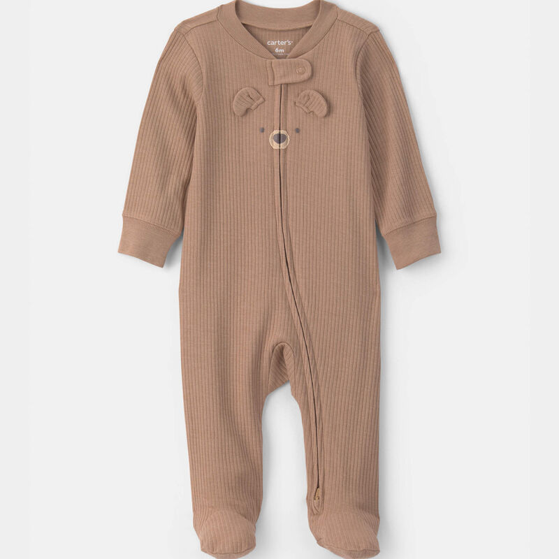 Baby Bear Cotton 2-Way Zip Sleep & Play Pajamas - Brown