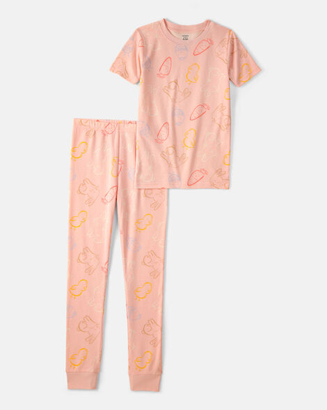girls easter bunny 100% cotton snug fit 2-piece pajama set - pink