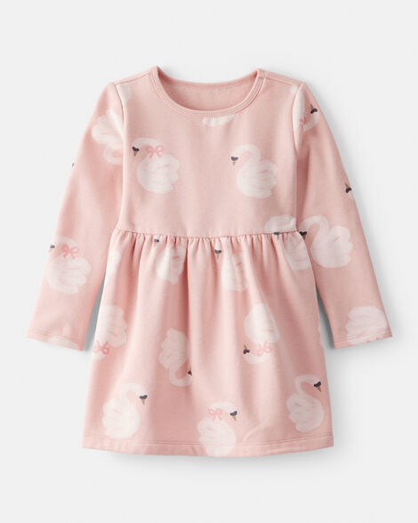 toddler girl daydream fleece swan knit dress - pink