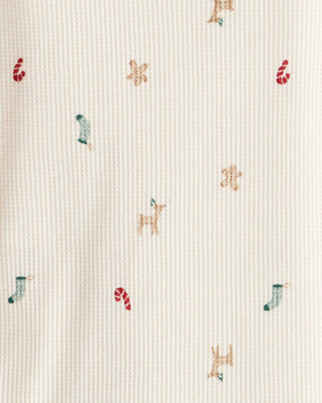 Kid Christmas Santa Print 100% Cotton Long-Sleeve Snug Fit 2-Piece Pajamas - White