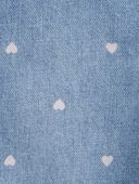 Blue - Toddler Heart-Print Knit Denim Overalls - Blue, Selected