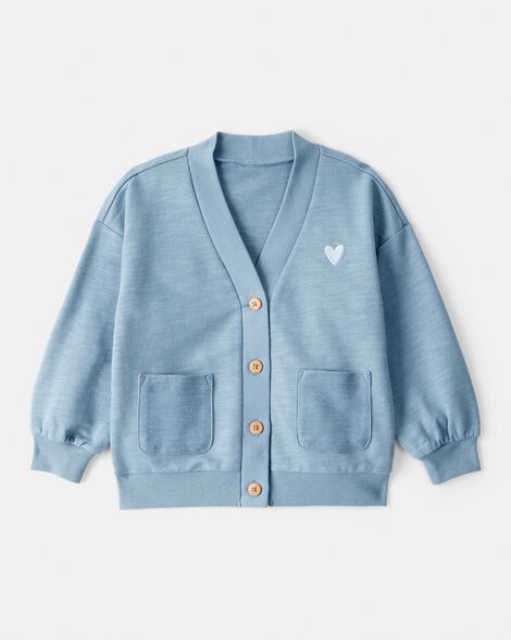 Product image 1 of Toddler Girl Heart Cotton Long-Sleeve Cardigan Sweater - Blue