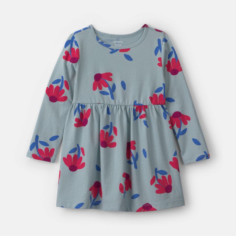 Toddler Girl Floral Long-Sleeve Dress - Blue