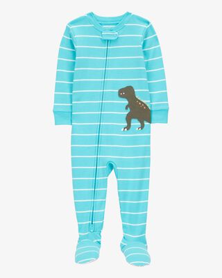 Product image 1 of Toddler 1-Piece Striped Dinosaur 100% Snug Fit Cotton Footie Pajamas