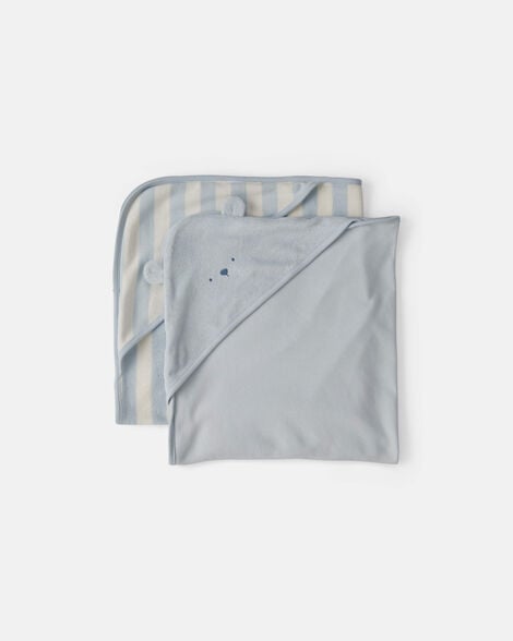 baby 2-pack bear terry towels - blue