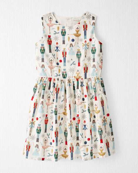 Girls Organic Cotton Dress in Nutcracker Print
