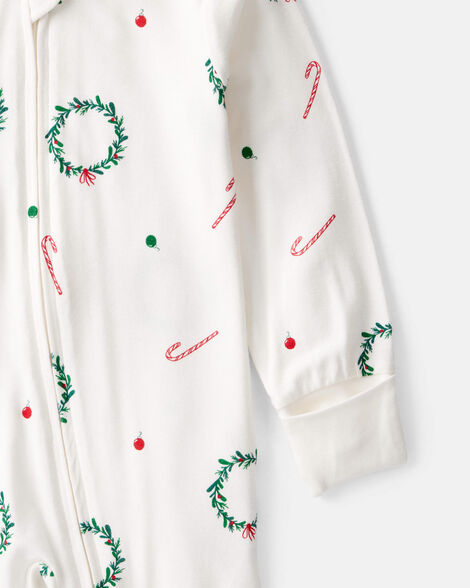Product image 2 of Baby Wreath Print PurelySoft Long-Sleeve Sleep & Play Pajamas - Ivory