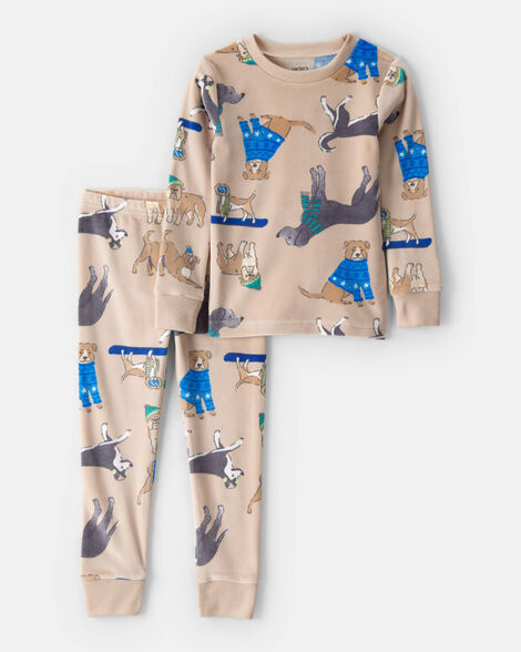 toddler boy dog dreamplush long-sleeve snug fit 2-piece pajamas - beige