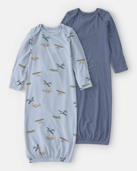 baby boy 2-pack plane purelysoft sleeper gowns - blue