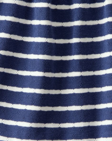  Product image 2 of Baby Pointelle Striped Ruffle  Short-Sleeve Bodysuit - Navy/White