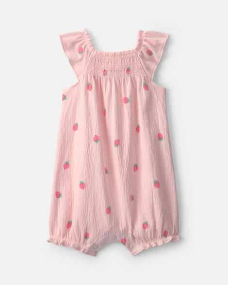 baby girl strawberry romper - pink