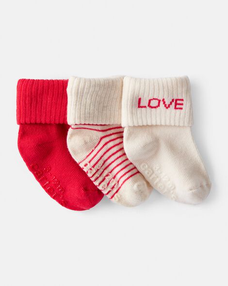 baby boy 3-pack valentine's day booties - white/red