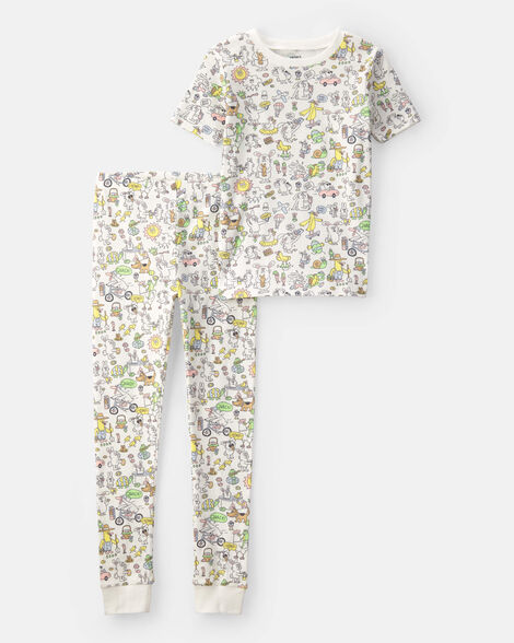kid easter scavenger hunt 100% cotton snug fit 2-piece pajama set - ivory