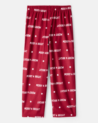 Product image 2 of Kid Merry & Bright Christmas Print Loose Fit Pajama Bottoms - Red