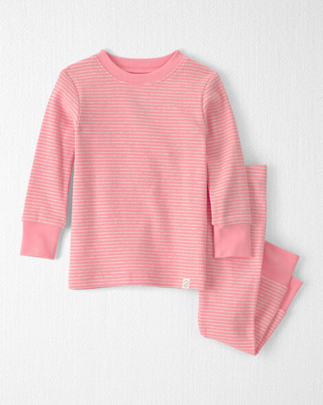 Baby Girl 2-Piece Organic Cotton Ribbed Pajama Set in Stripes