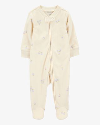 Product image 1 of Baby Floral Print 2-Way Zip Terry Sleep & Play Pajamas - Ivory