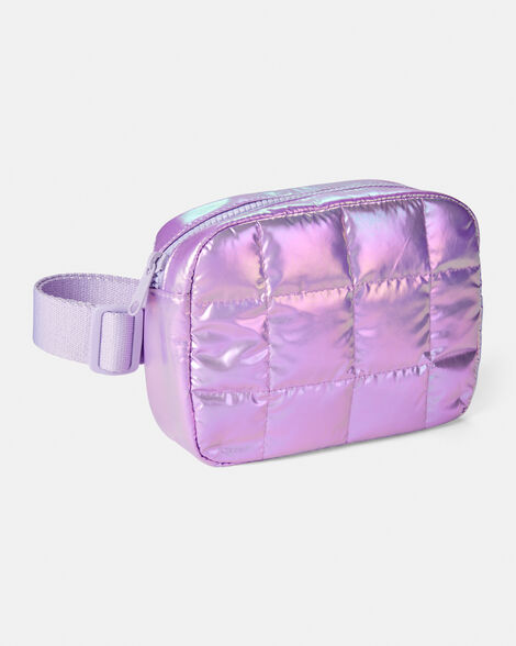 girls quilted shiny sling bag - purple