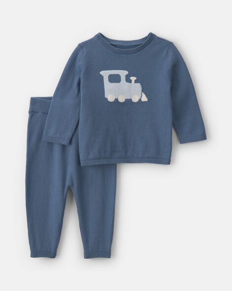 baby boy 2-piece train long-sleeve top & pant set - blue