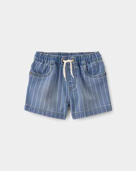 Baby Boy Striped Denim Drawstring Shorts - Medium Blue
