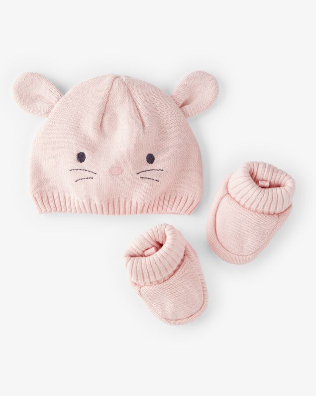 Product image 1 of Baby 2-Pack Bunny Crochet Booties and Hat - Pink