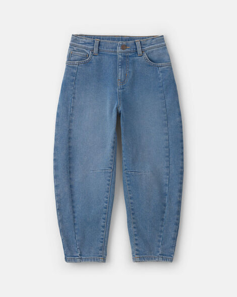 Girls Fleece-Lined Denim Barrel Jeans - Medium Wash