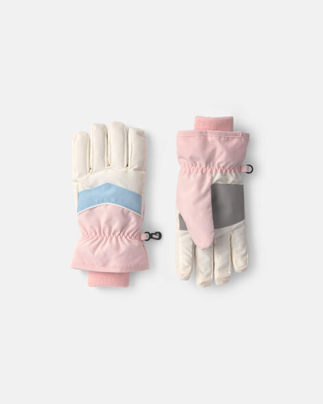 girls color block ski gloves - pink/blue/white