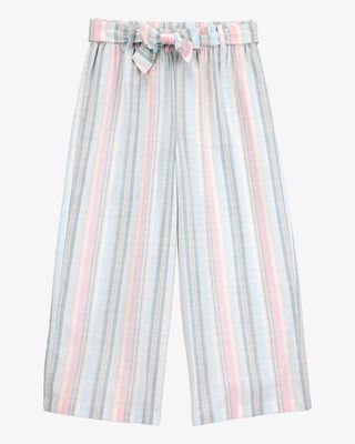 Product image 1 of Kid Striped Tie-Waist Linen Look-Alike Wide Leg Pants