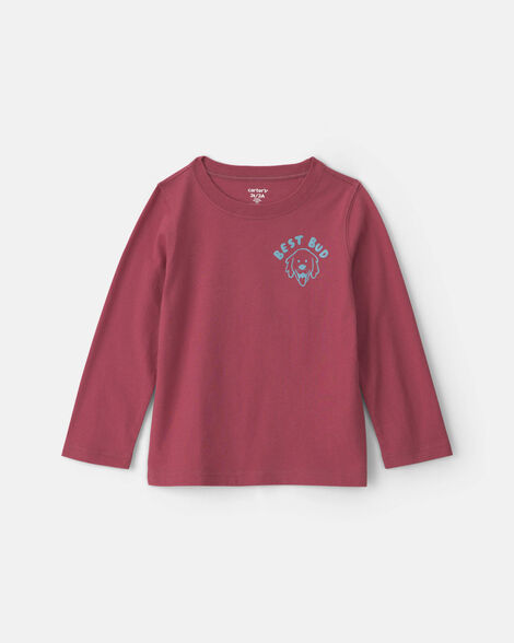 toddler boy 'let's go pet a doggo' long-sleeve graphic tee - burgundy