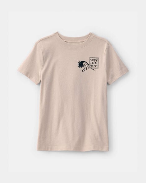kids octopus surf graphic tee - tan