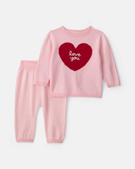 baby girl 2-piece valentine's day long-sleeve top & pant set - pink/red