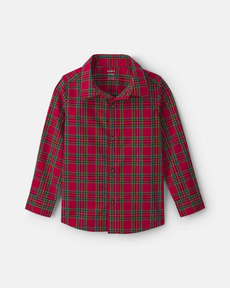 boys plaid long-sleeve button-down shirt - red/green