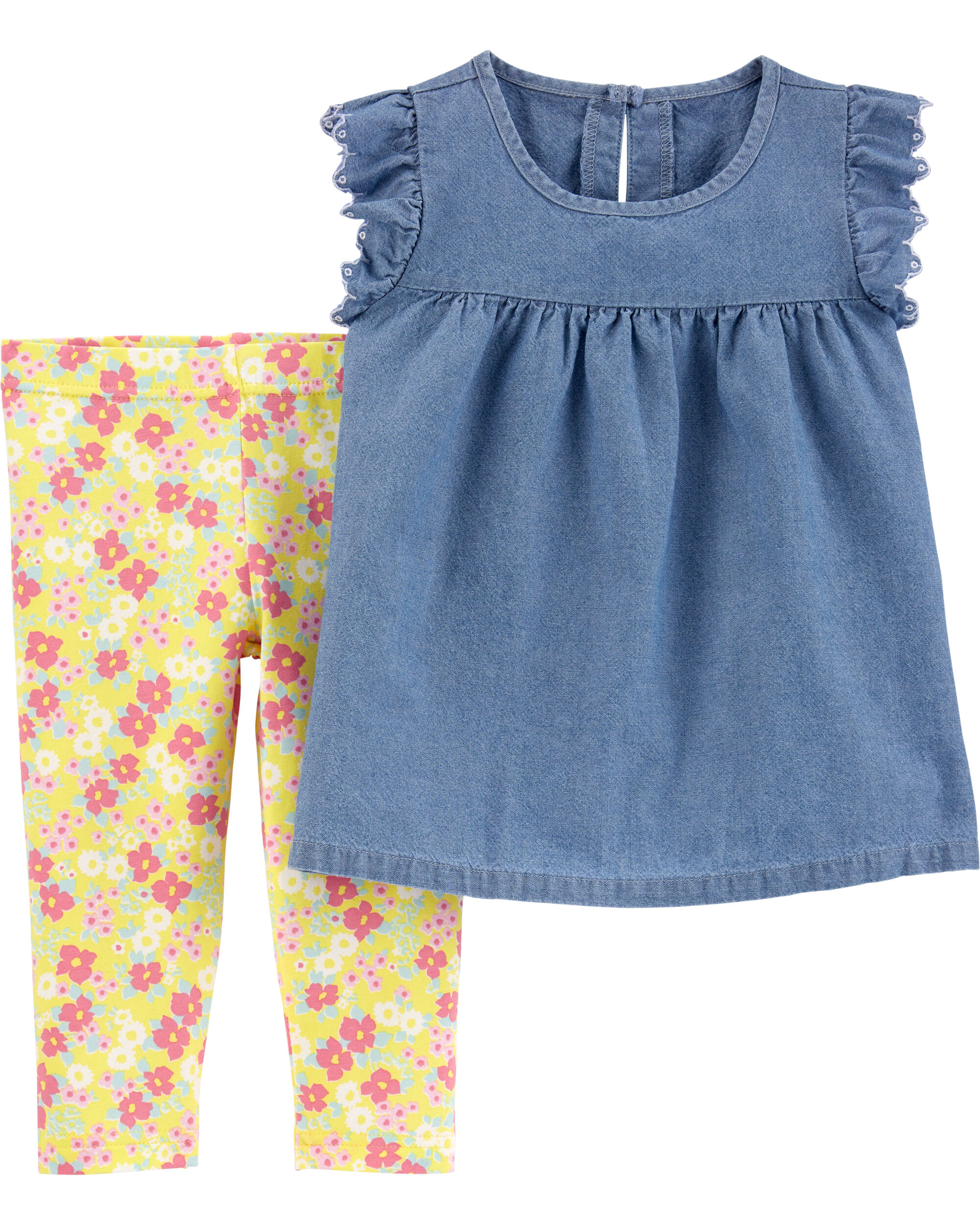 baby girl carter's floral tee & chambray shortalls set