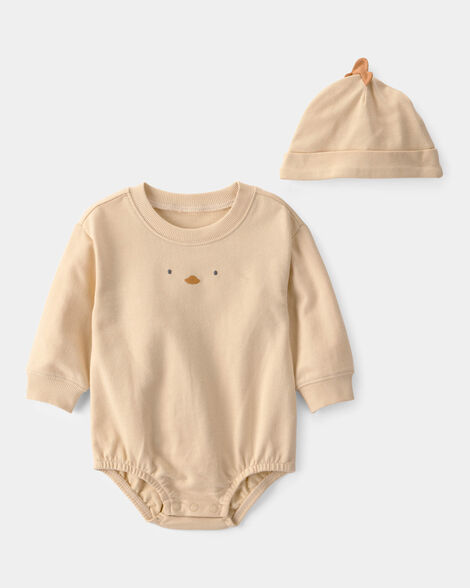 baby chick bubble romper & hat set - yellow