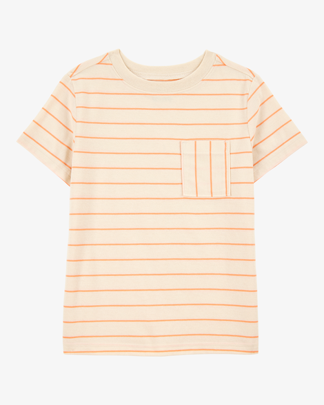 kid striped short-sleeve pocket tee - orange